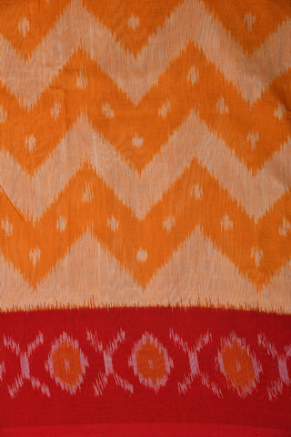 Chevron Ikat Design Orange Pochampally Cotton Saree