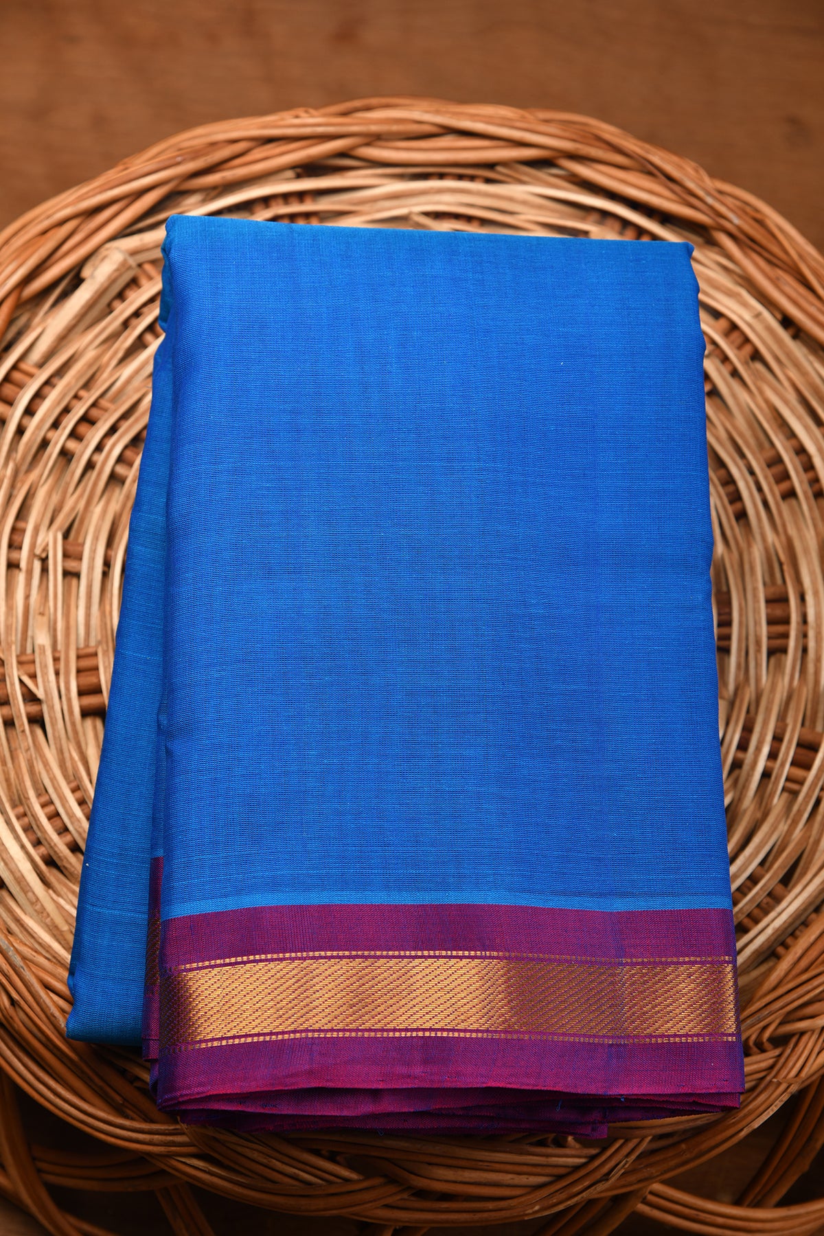 Contrast Border Blue Gadwal Silk Cotton Saree