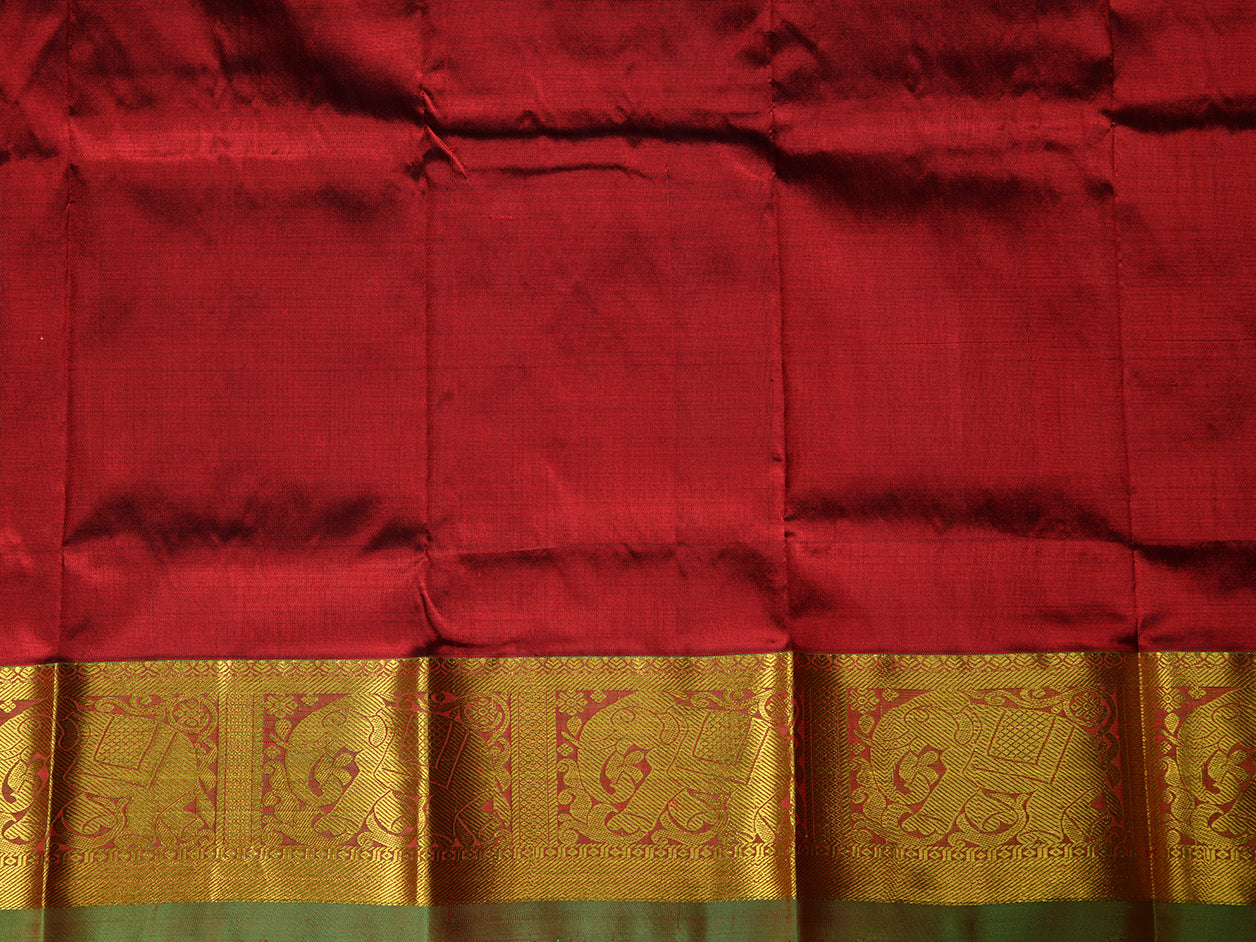 Elephant Border Design With Dark Maroon Kanchipuram Silk Pavada Sattai Material