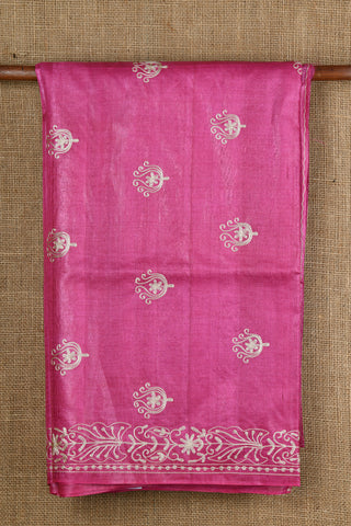 Embroidered Floral Motif Punch Pink Tussar Saree