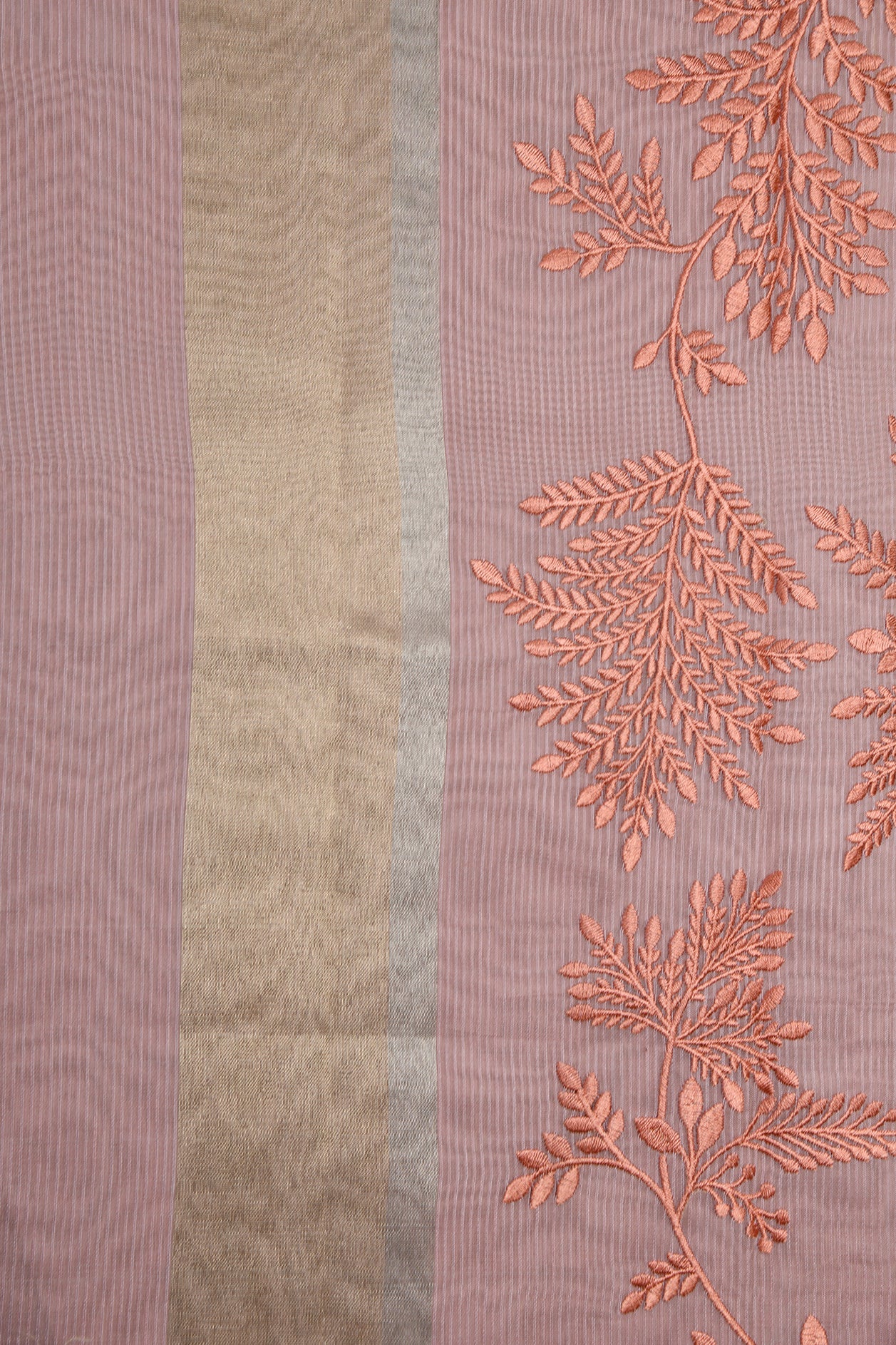 Embroidery Work Leaf Design Dusty Onion Pink Kota Saree