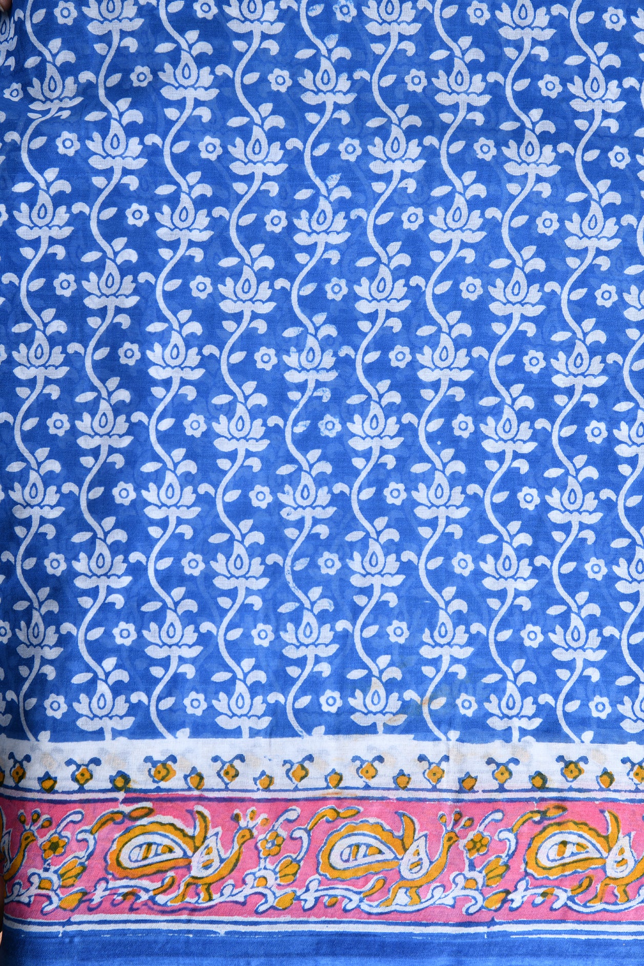 Floral Design Blue Hyderabad Cotton Saree