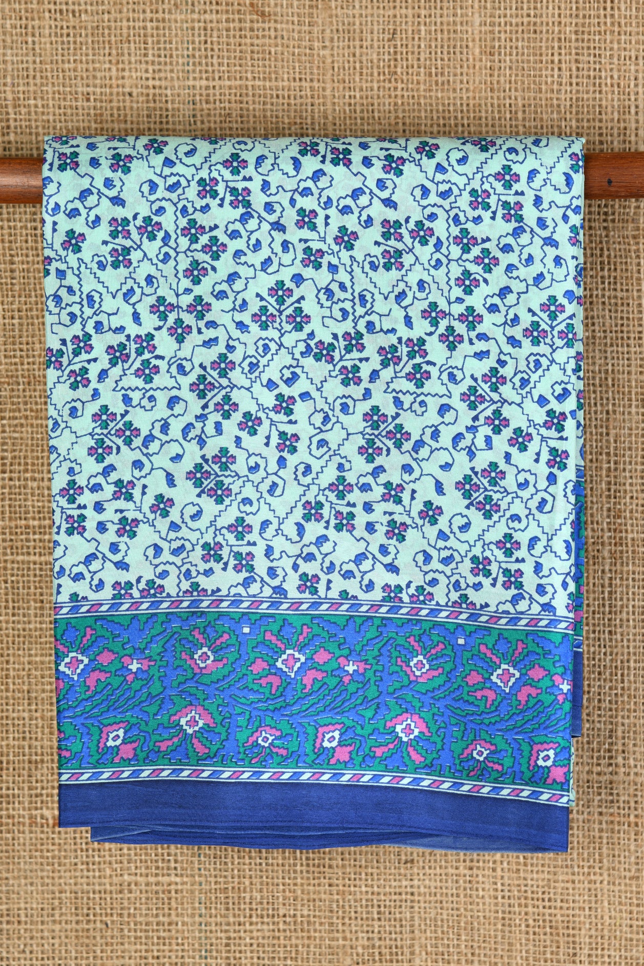 Floral Design Powder Blue Printed Silk Saree