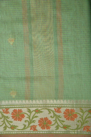 Floral Motif Embroidery Work Green Kota Saree