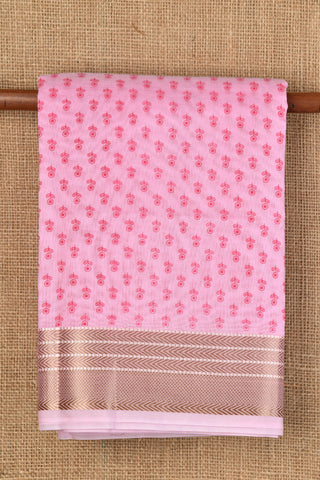 Floral Motif Baby Pink Chanderi Cotton Saree