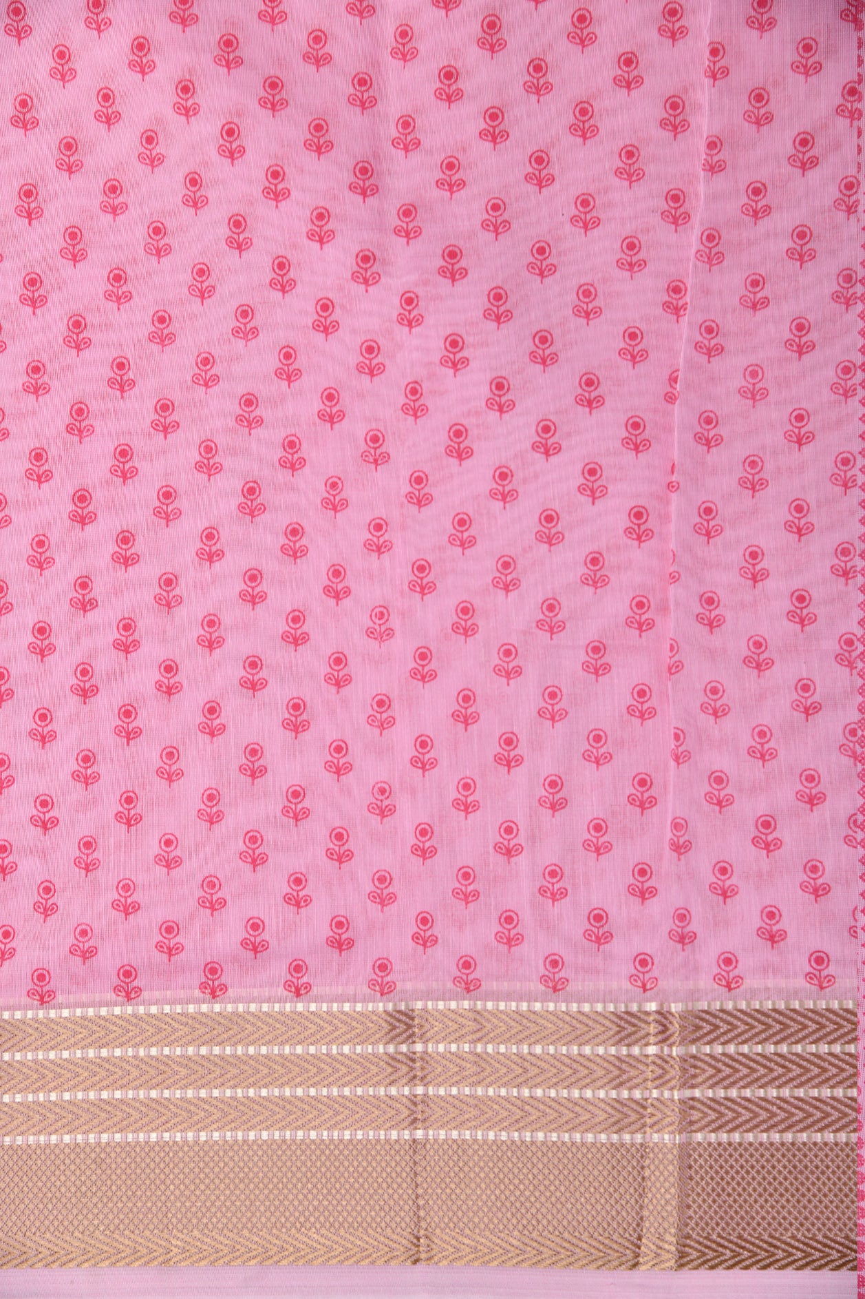 Floral Motif Baby Pink Chanderi Cotton Saree