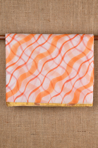 Orange Waves Design Off White Kota Silk Saree