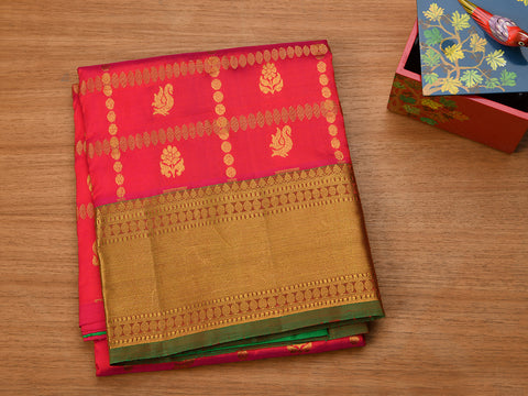 Peacock Motif With Pink Kanchipuram Silk Pavada Sattai Material
