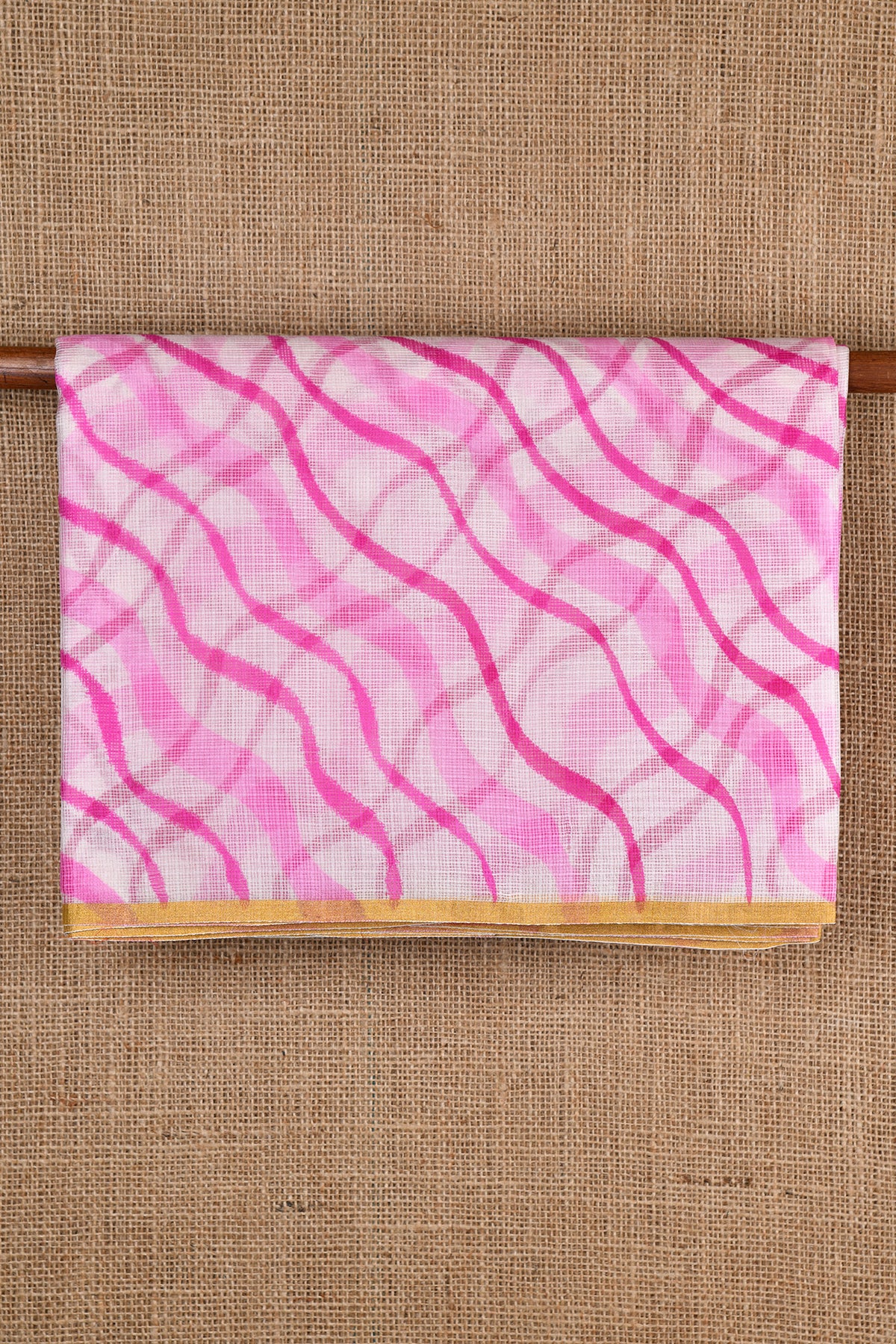 Pink Waves Design Light Grey Kota Silk Saree