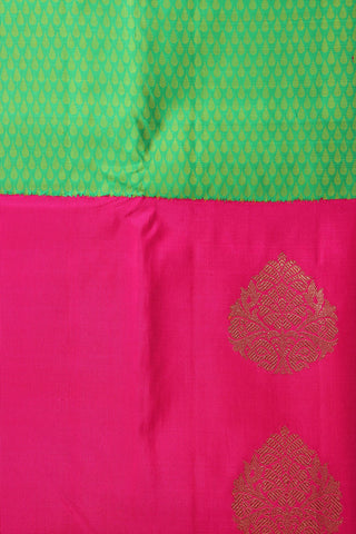 Thilagam Motif Contrast Border Green Half And Half Kanchipuram Silk Saree