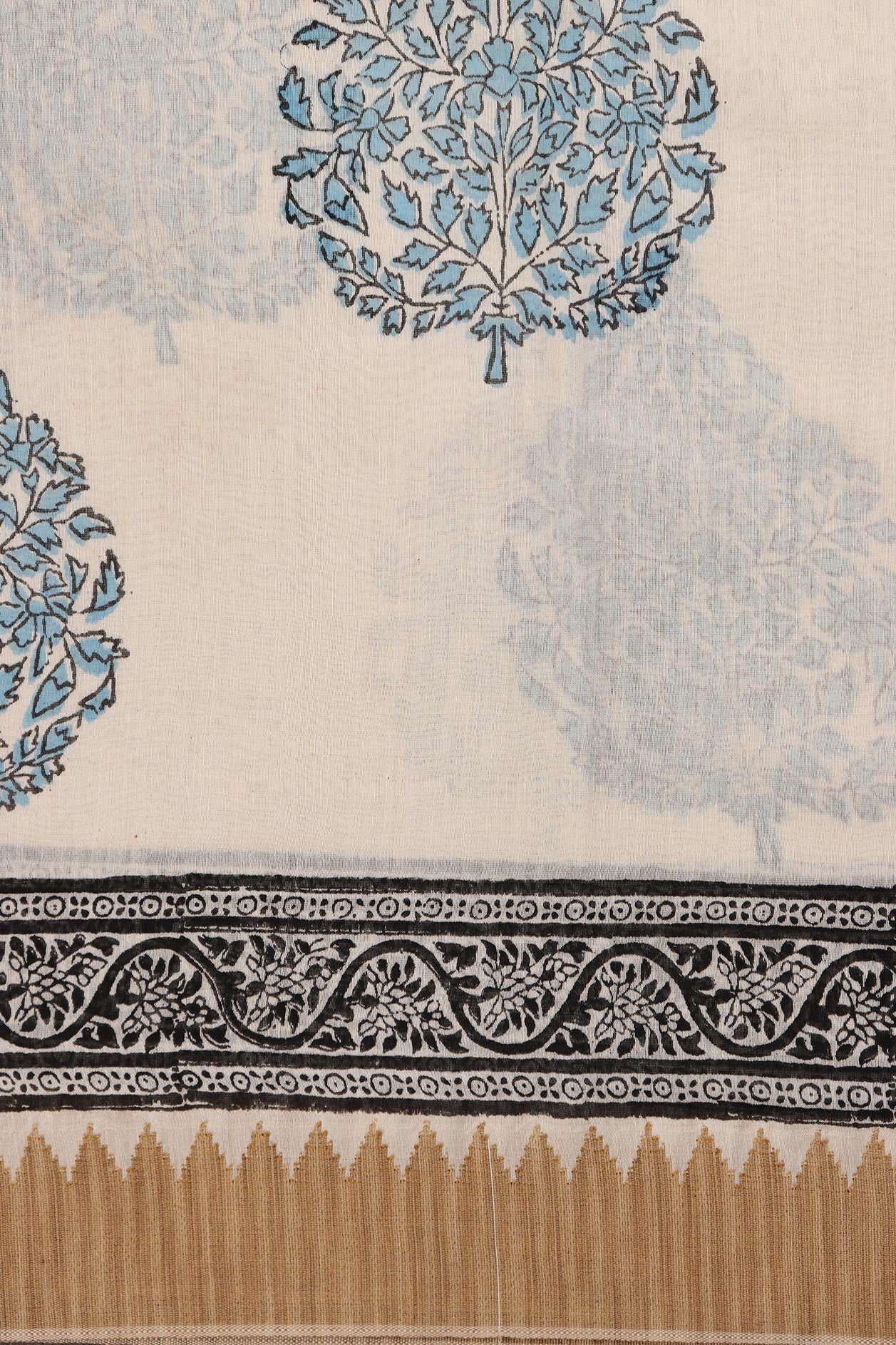 Tree Motif Half White Maheshwari Printed Silk Cotton Saree