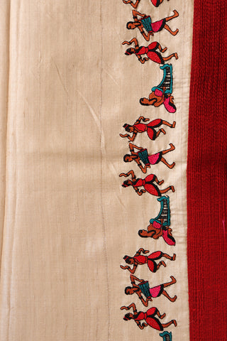 Embroidered Work With Beige Tussar Silk Saree