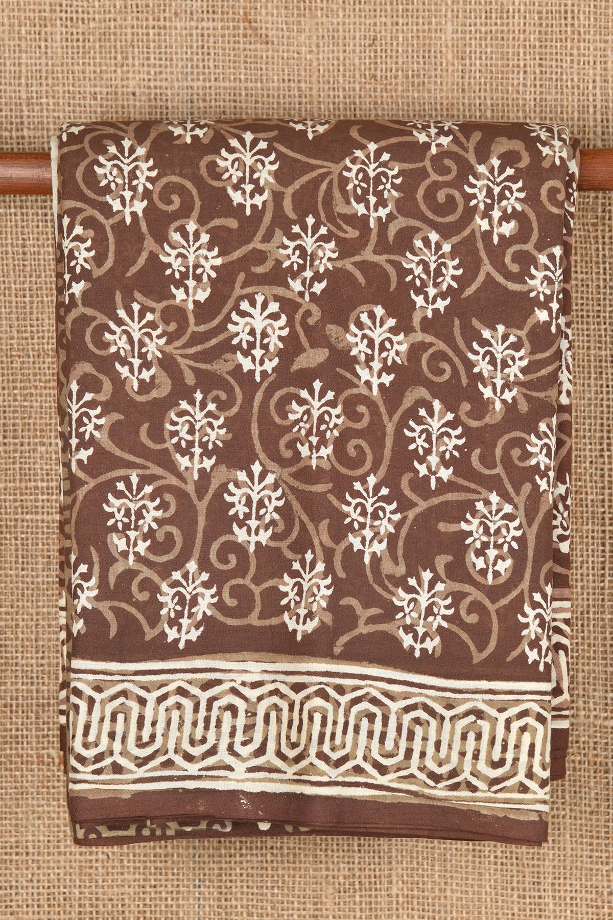 Walnut Brown Floral Motif Jaipur Cotton Saree