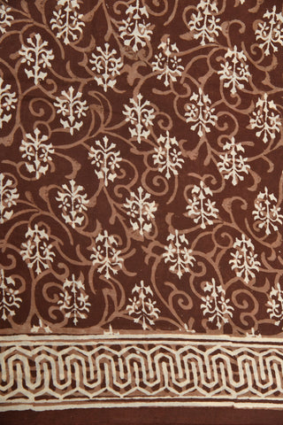 Walnut Brown Floral Motif Jaipur Cotton Saree