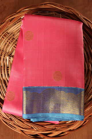 Waves Border Design Pink Kanchipuram Silk Saree
