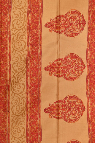 Creepers Design Cream And Red Printed Silk Saree