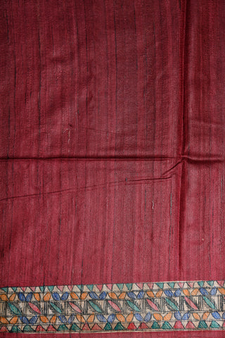 Hand Painted Madhubani Cherry Red Tussar Saree