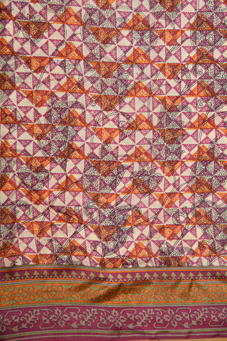 Geometric And Floral Design Digital Printed Mauve Purple Raw Silk Saree