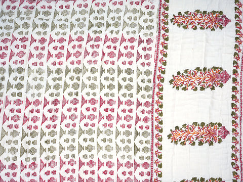 Floral Design Off White Cotton Double Quilt