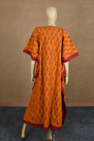 Patch Work U-Neck Paisley Design With Tie-Up Rust Brown Printed Cotton Kaftans