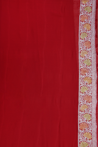 Floral Jaal Design Cherry Red Georgette Banarasi Silk Saree