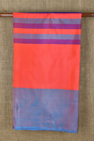 Stripe Design In Peach Orange, Purple And Grey Soft Silk Saree