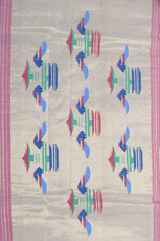 Stripes Zari Border With Paisley Buttis Pastel Pink Paithani Cotton Saree