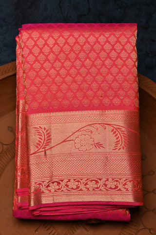 Floral Border With Buttis Watermelon Pink Kanchipuram Silk Saree