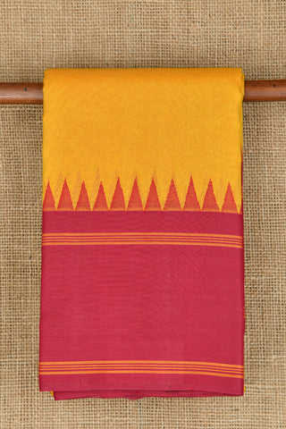 Contrast Silk Border With Temple Design Mango Yellow Kanchi Cotton Saree
