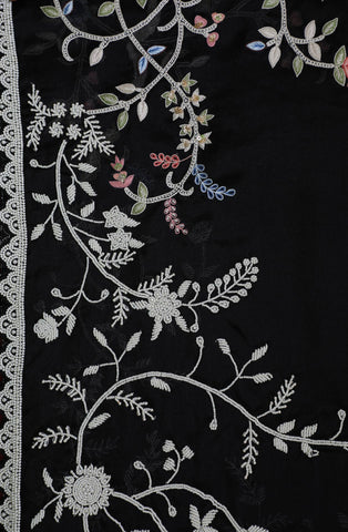Embroidered With Beads Work Black Organza Saree