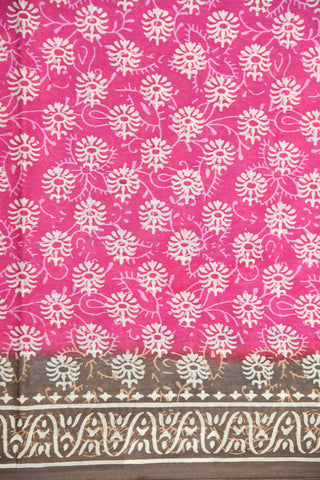 Floral Design Rose Pink Printed Cotton Saree