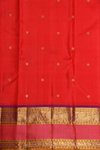 Rettai Pettu Traditional Border With Buttis Orange Kanchipuram Silk Saree