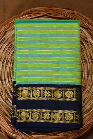 Zari Stripes Leaf Green And Turquoise Green Kanchipuram Silk Saree