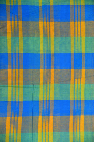 Traditional Thread Work Peacock Border With Checks Multicolor Chettinadu Cotton Saree