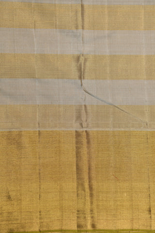 Big Tissue Border With Gold And Pastel Grey Striped Kanchipuram Silk Saree