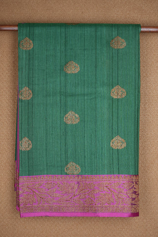 Floral Motifs Emerald Green Tussar Banarasi Silk Saree