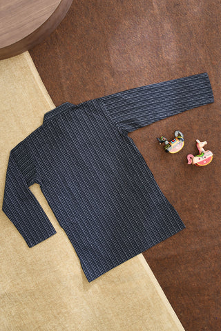 Chinese Collar Closed Placket With Dobby Weave Black Cotton Kurta