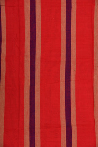 Thread Work Striped Border In Plain Blush Red Nine Yards Cotton Saree