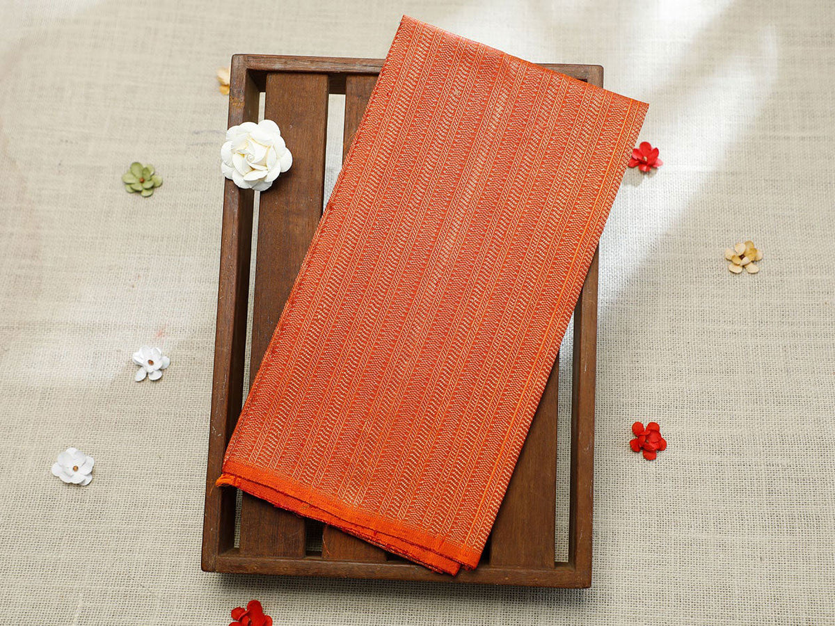 Stripes Rust Orange Kanchipuram Silk Unstitched Blouse Material