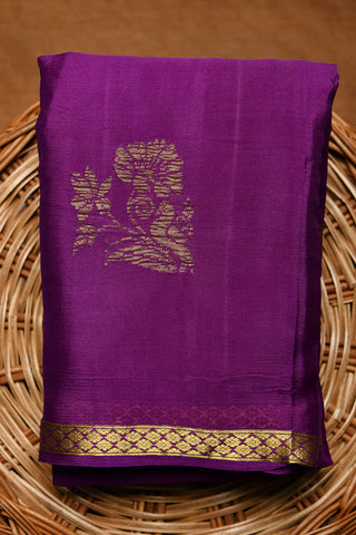 Small Zari Border With Flower And Parrot Motif Brinjal Purple Georgette Saree