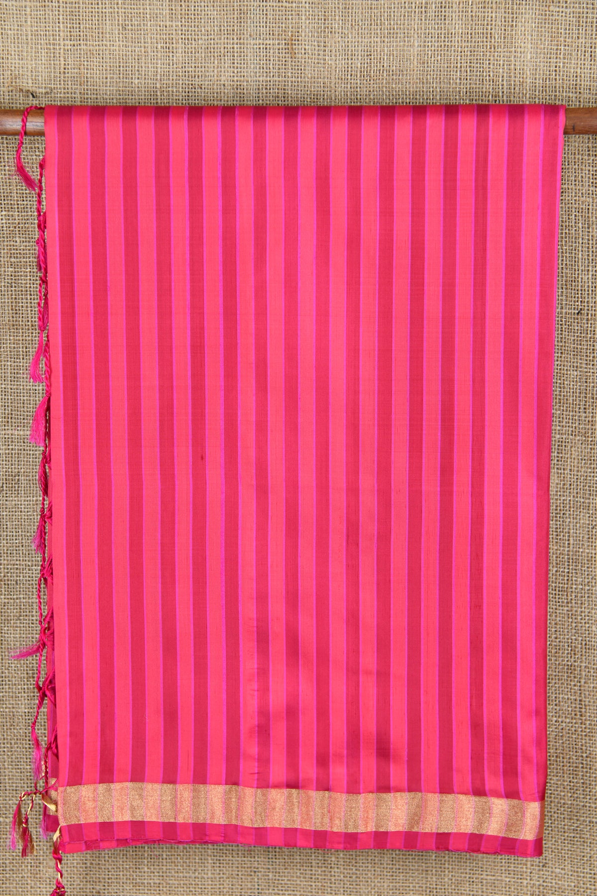 Zari Border In Stripes Magenta Pink Plain Silk Saree