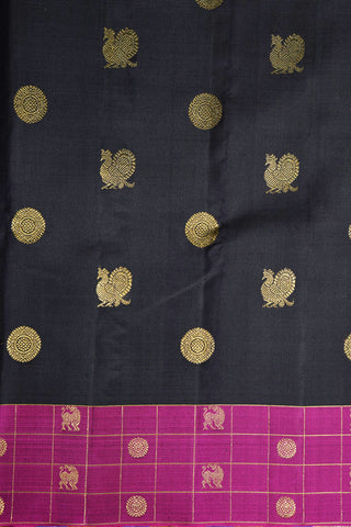 Checked Design Border Zari Butta Black Kanchipuram Silk Saree