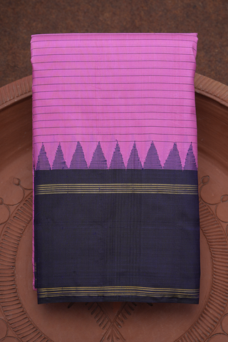 Allover Stripes Design Lotus Pink Kanchipuram Silk Saree