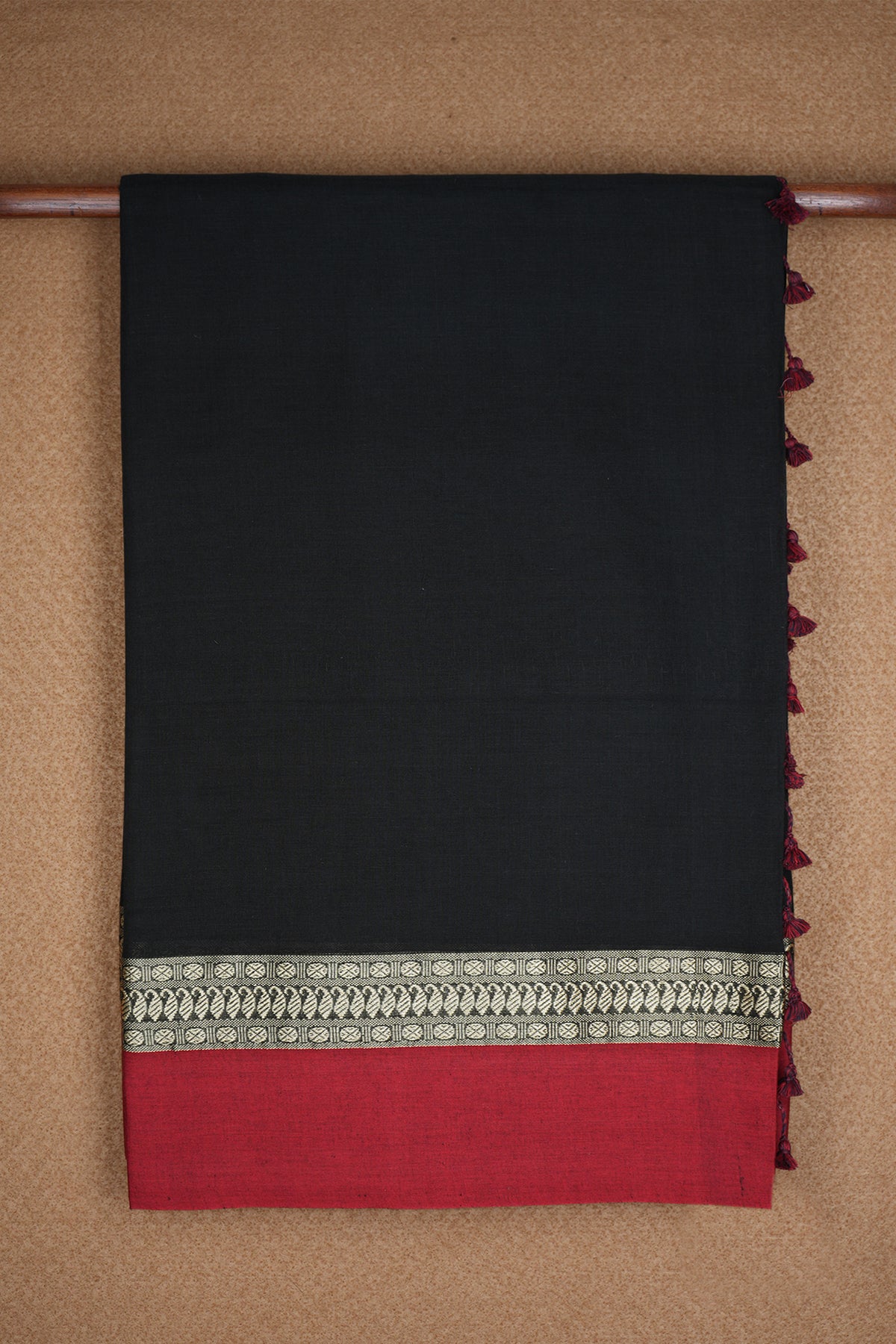 Paisley Rudraksh Threadwork Border Black Bengal Cotton Saree