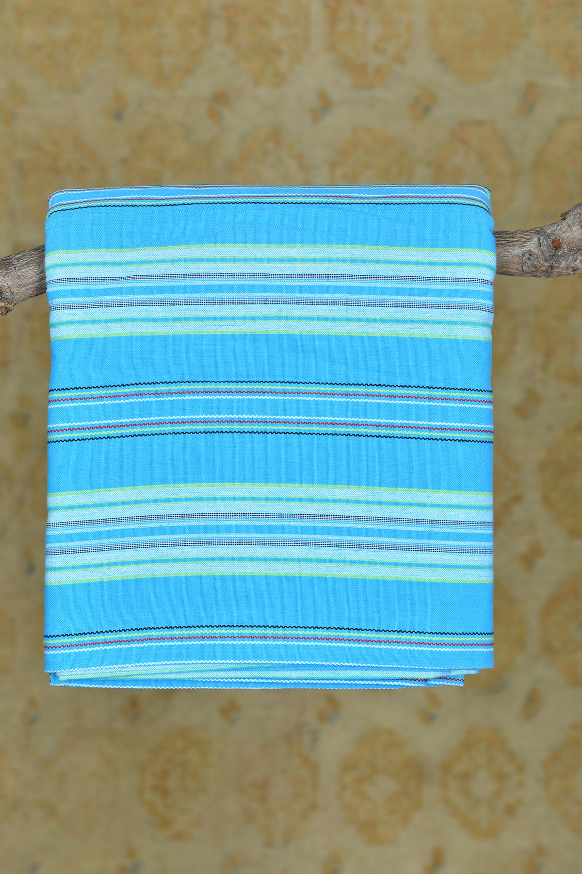 Striped Sky Blue Woven Pure Cotton Double Bedspread