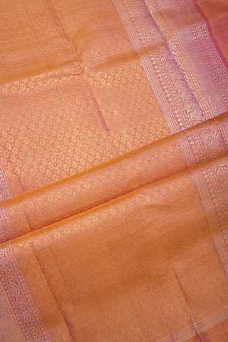 Floral Zari Motifs Rose Pink Kanchipuram Silk Saree