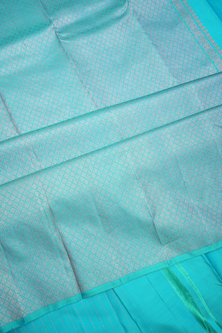 Stripes With Triangle Design Sea Blue Kanchipuram Silk Saree