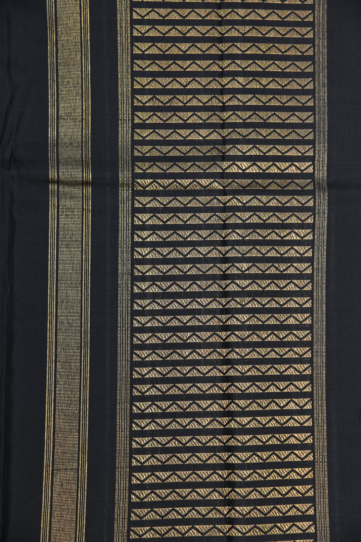 Plain Black Body With Contrast Border Kanchipuram Silk Saree