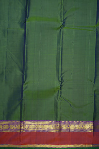 Peacock And Rudraksh Zari Border Plain Green Kanchipuram Silk Saree