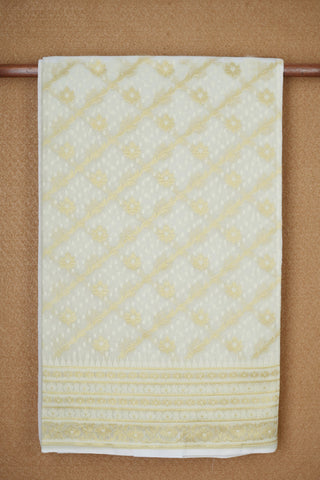 Diagonal Pattern Floral Design White Banarasi Cotton Saree